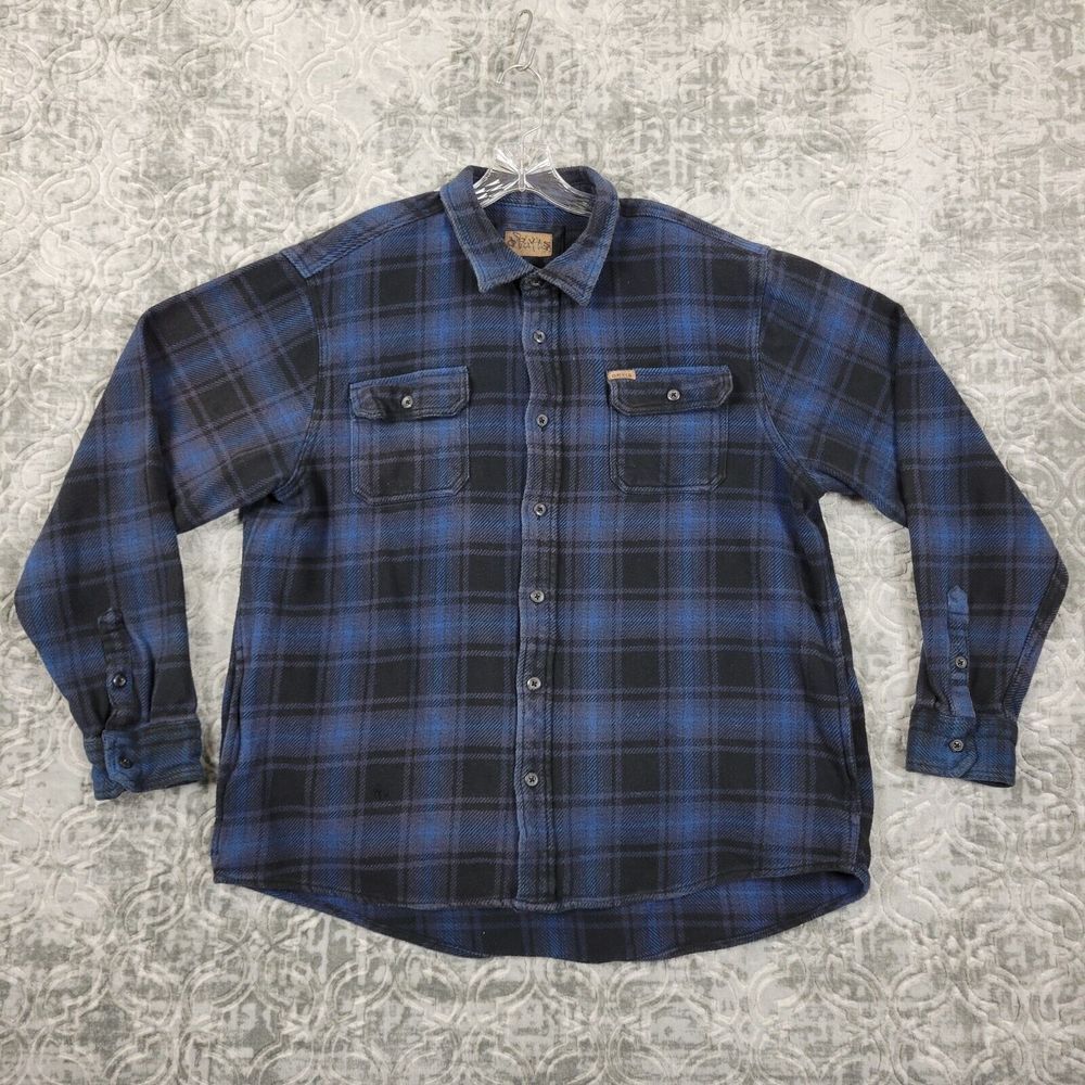 Orvis Flannel Shirt Jacket Men's XXL 2XL Blue Button Up Heavyweight  Shacket